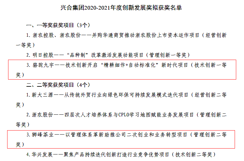 B体育（中国）国际平台,B SPORTS多个项目荣获兴合集团2020-2021年度创新发展奖